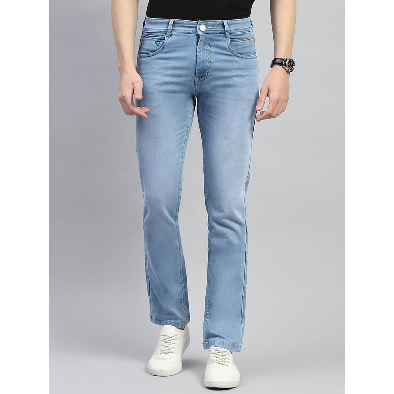 Monte Carlo Men Navy Blue Light Wash Narrow Fit Denim Jeans (38)