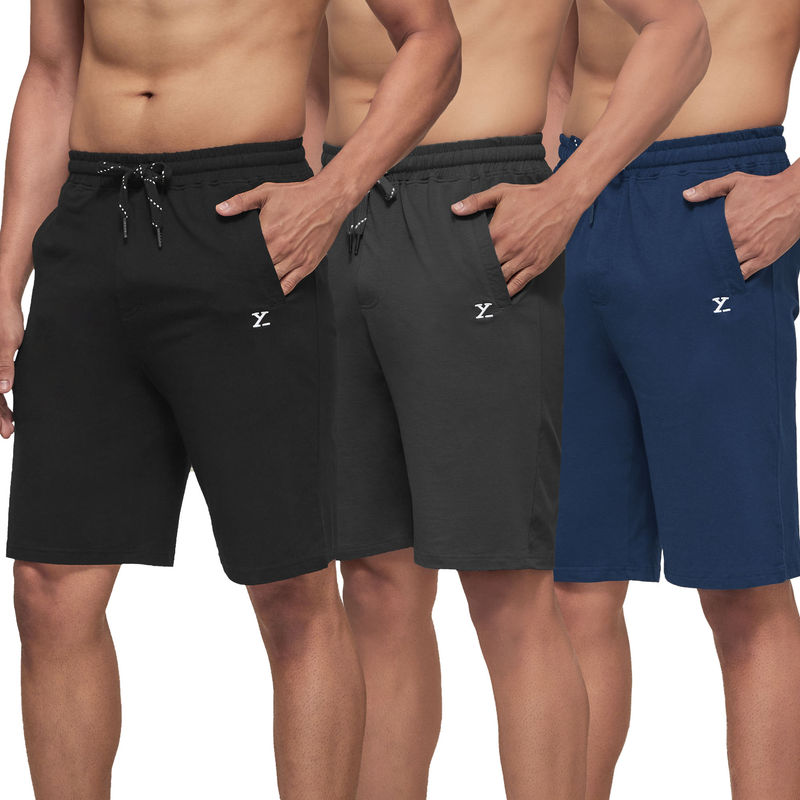 XYXX Men's Cotton Modal Solid Ace Lounge Shorts, Pack Of 3 - Multi-Color (M)