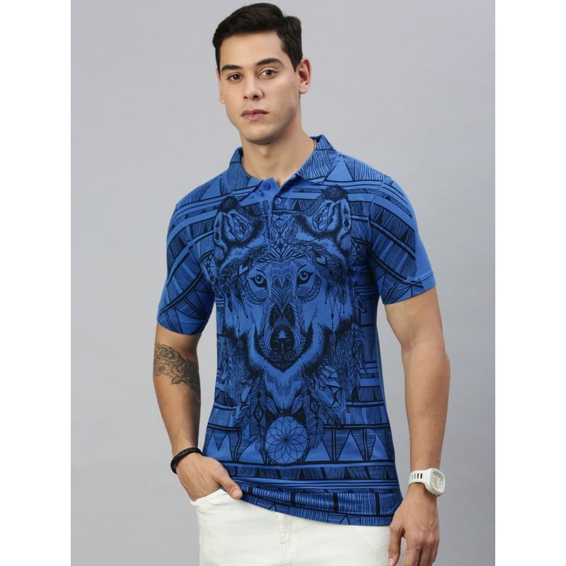 Huetrap Mens Short Sleeves Printed Nebula Blue Polo T-Shirt (XL)