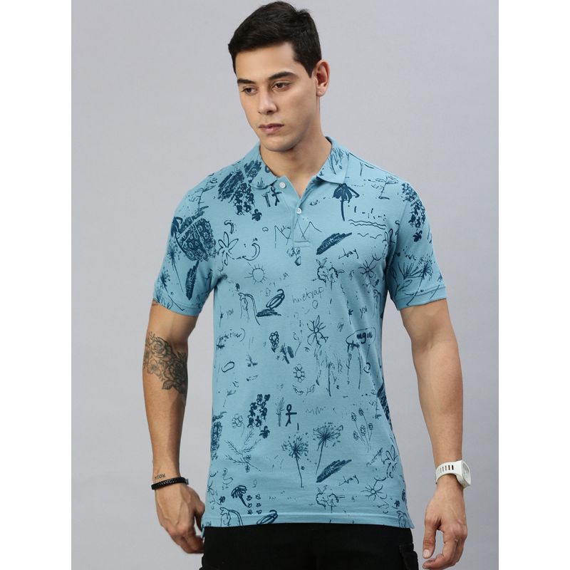 Huetrap Mens Short Sleeves Printed Vintage Indigo Polo T-Shirt (2XL)