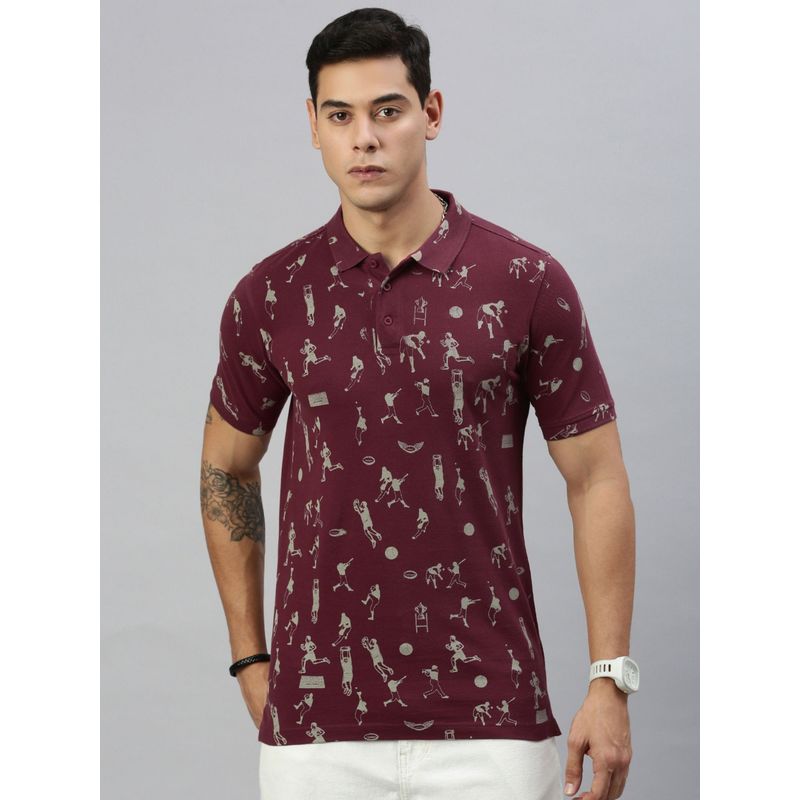 Huetrap Mens Short Sleeves Printed Wine Polo T-Shirt (2XL)