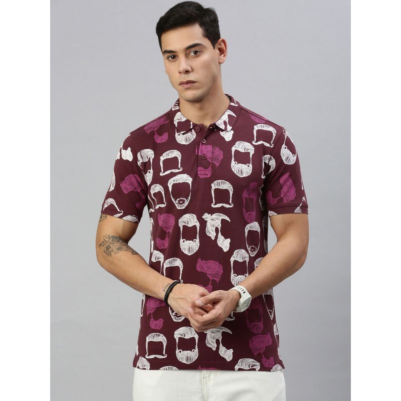 Huetrap Mens Short Sleeves Printed Wine Polo T-Shirt (M)