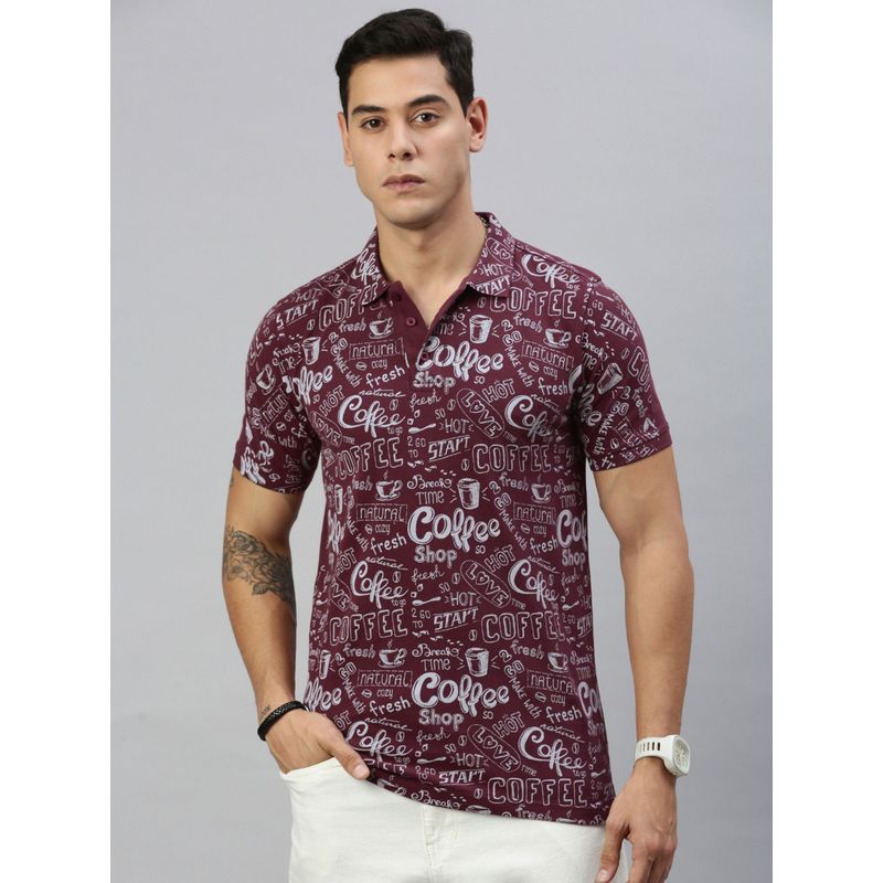 Huetrap Mens Short Sleeves Printed Wine Polo T-Shirt (S)