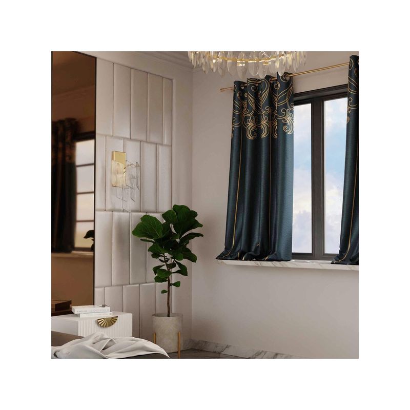 Stoa Paris Versailles Sateen Printed Emerald Royale Window Curtain With Back Lining Set (5 Feet)