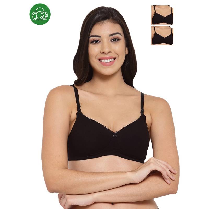 Inner Sense Organic Cotton Antimicrobal Padded T-Shirt Bra -Pack Of 3 -Black (34D)