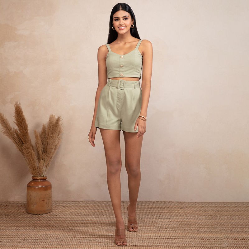 RSVP by Nykaa Fashion Pastel Green Diving Into The Wild Co ords With Belt (Set of 2) (L)