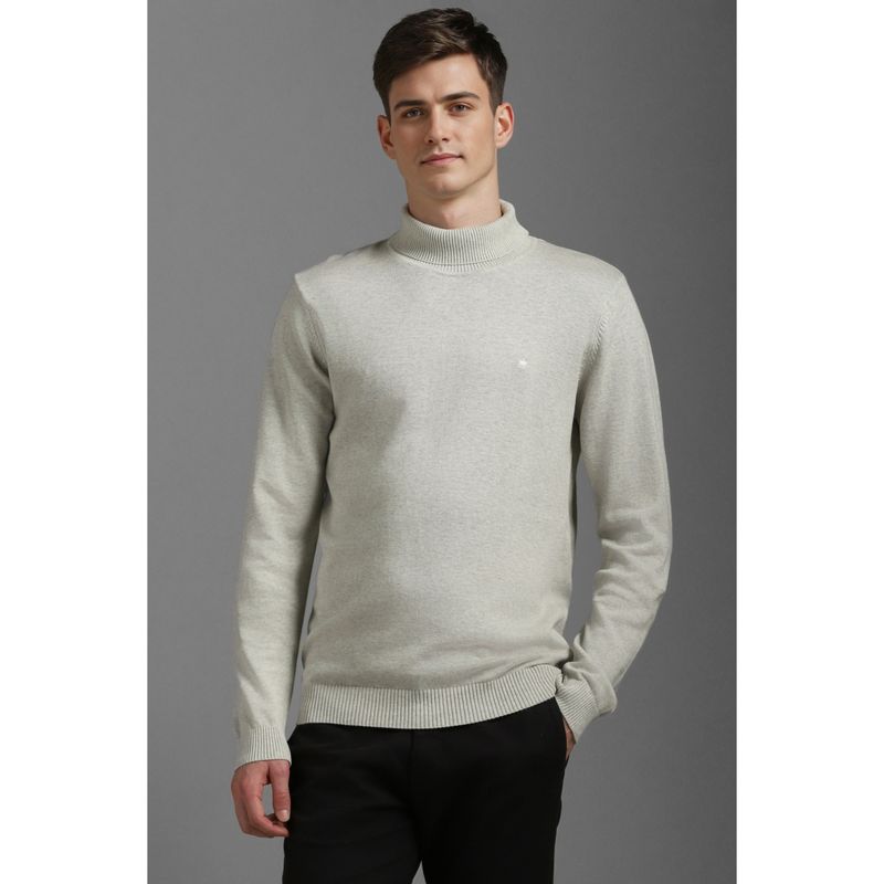 Louis Philippe Men Grey Solid Turtle Neck Full Sleeves Sweater (XL)