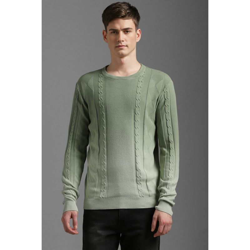 Louis Philippe Men Green Ombre Crew Neck Full Sleeves Sweater (L)