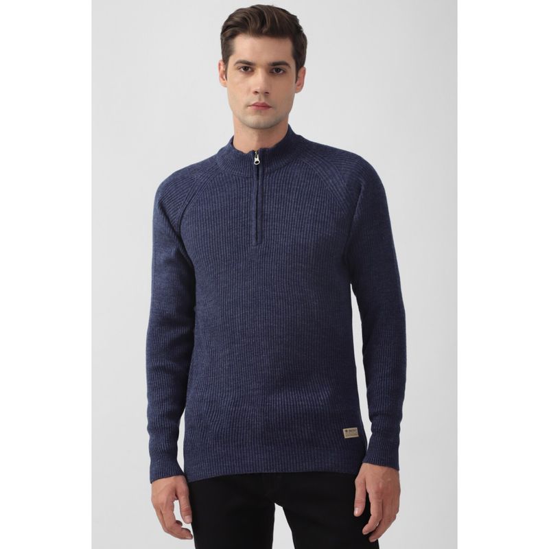 Peter England Men Navy Solid Crew Neck Sweater (M)