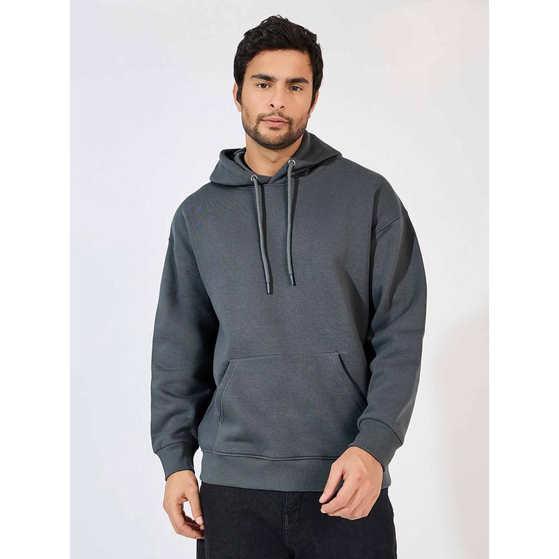 Styli Men Boxy Fit Solid Heavy Weight Fleece Hoodie (M)