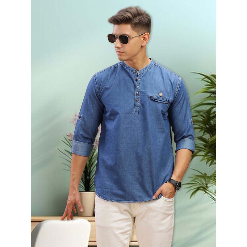 KUONS AVENUE Mens Blue Denim Casual Short Kurta (M)