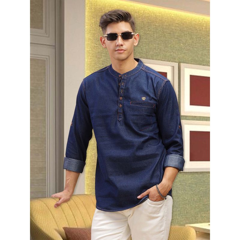 KUONS AVENUE Mens Blue Denim Casual Short Kurta (L)