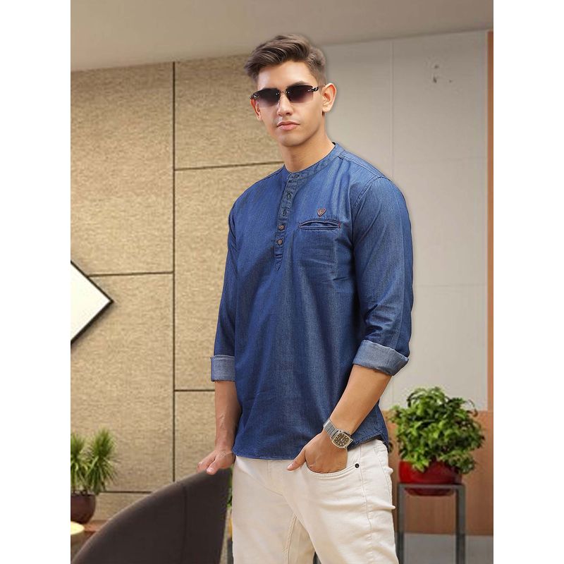 KUONS AVENUE Mens Blue Denim Casual Short Kurta (M)
