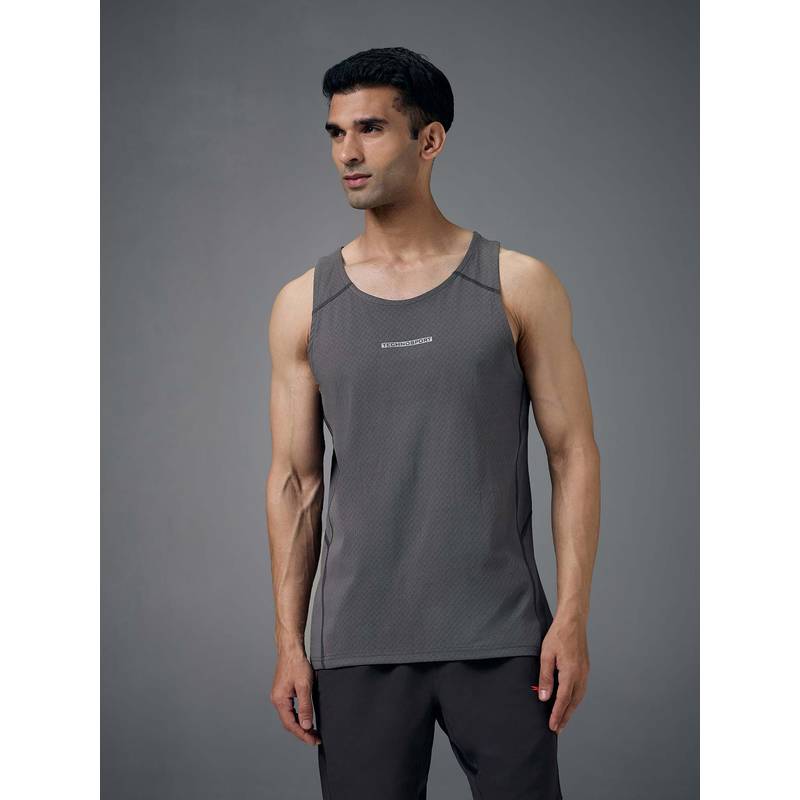 Technosport Men Grey Jacquard Slim Fit Sports Vest (M)