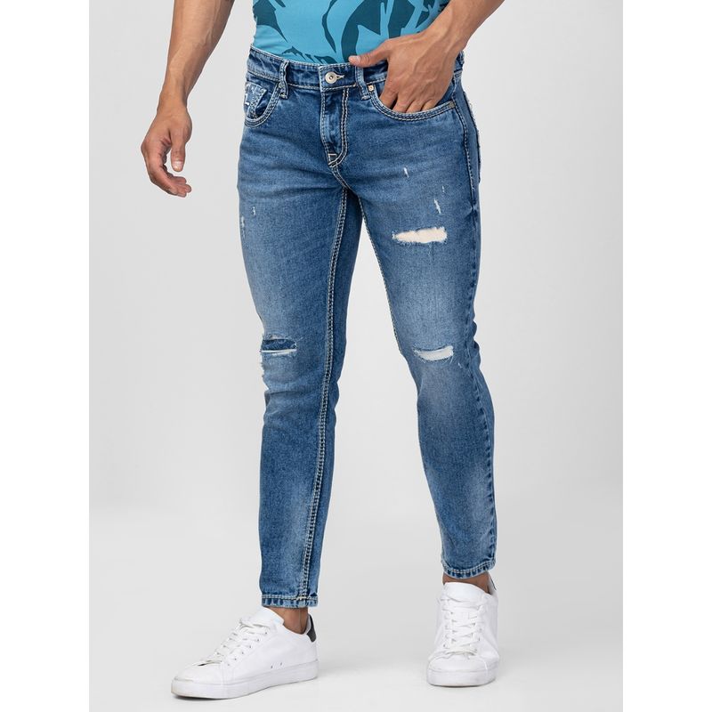 Spykar Blue Mid Rise Tapered Fit Jeans for Men (34)