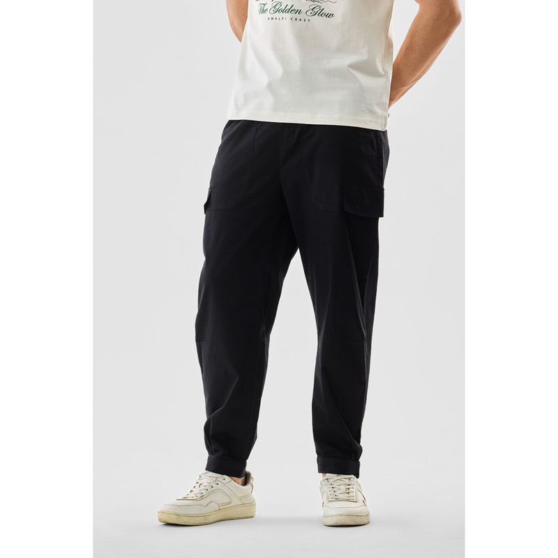 Snitch Black Solid Regular Casual Cargo Joggers (38)