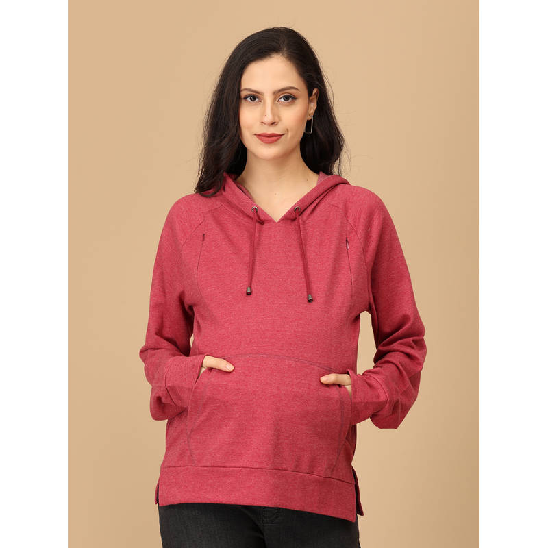 The Mom Store Red Cotton Dusty Snug Pink Maternity and Nursing Hoodie (S)