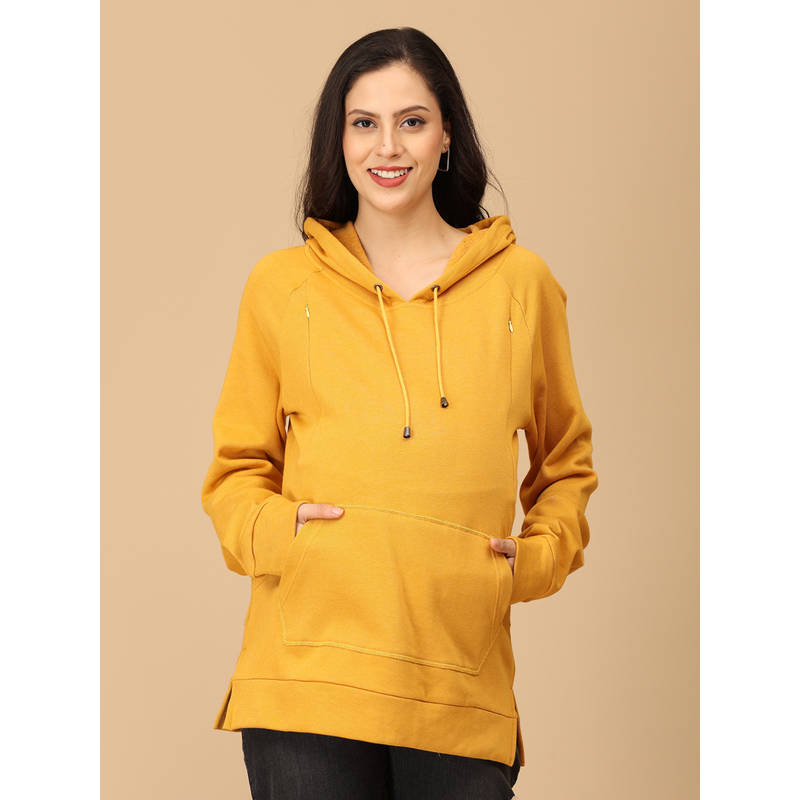 The Mom Store Cotton Yellow Maternity and Nursing Hoodie (S)