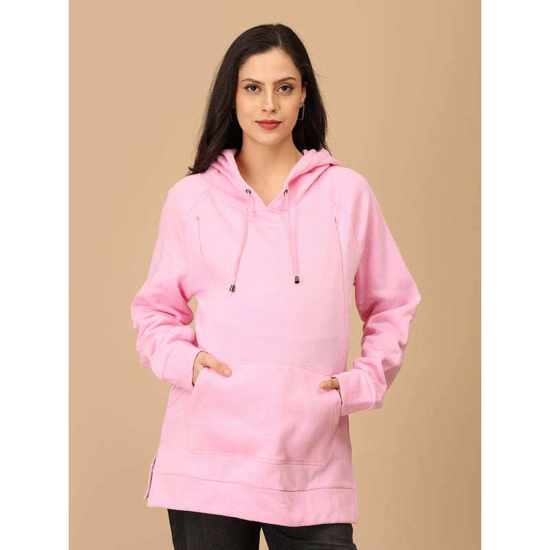 The Mom Store Pink Cotton Pastel Puffer Maternity and Nursing Hoodie (S)