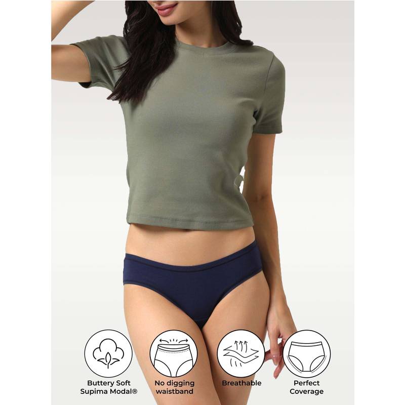 NeceSera Cozy Navy Supima Modal Full Coverage Bikini Nessies (S)