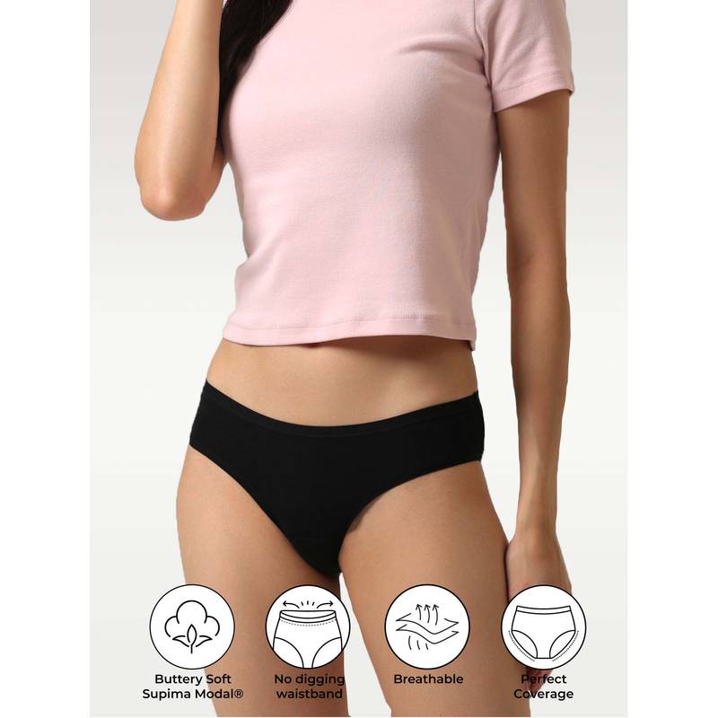 NeceSera Midnight Black Supima Modal Full Coverage Bikini Nessies (2XL)