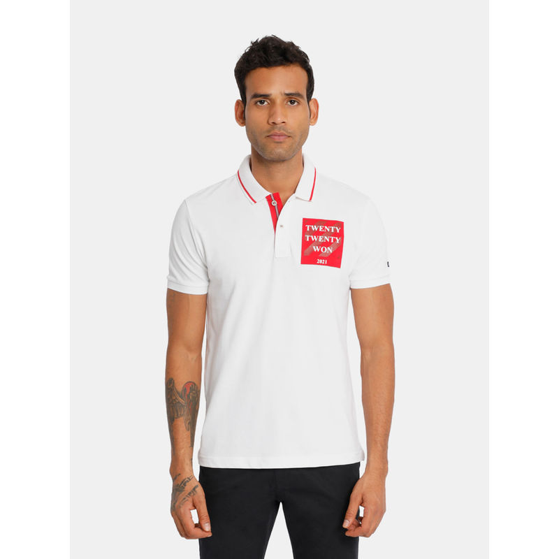 Arrow Sport Men White Cotton Pique Polo Shirt (L)