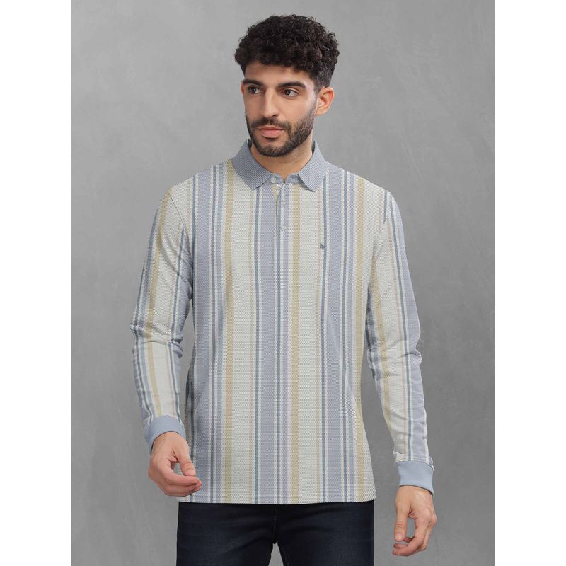 BULLMER Multi-Color Striped Polo Neck T-Shirt (M)