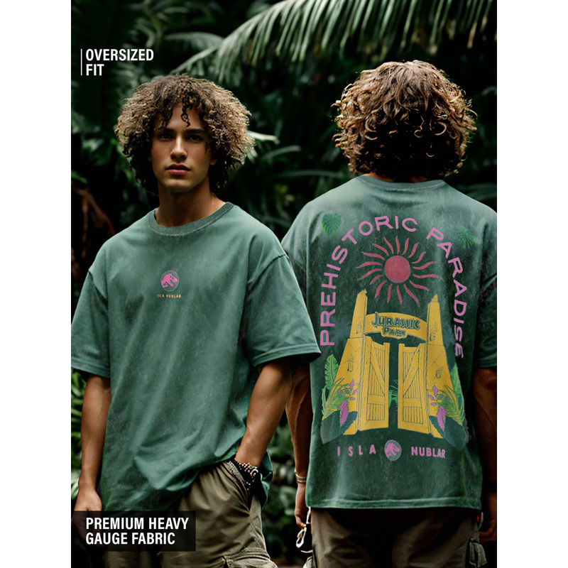 The Souled Store Official Jurassic Park Prehistoric Paradise Vintage Wash Oversized T-Shirt (L)