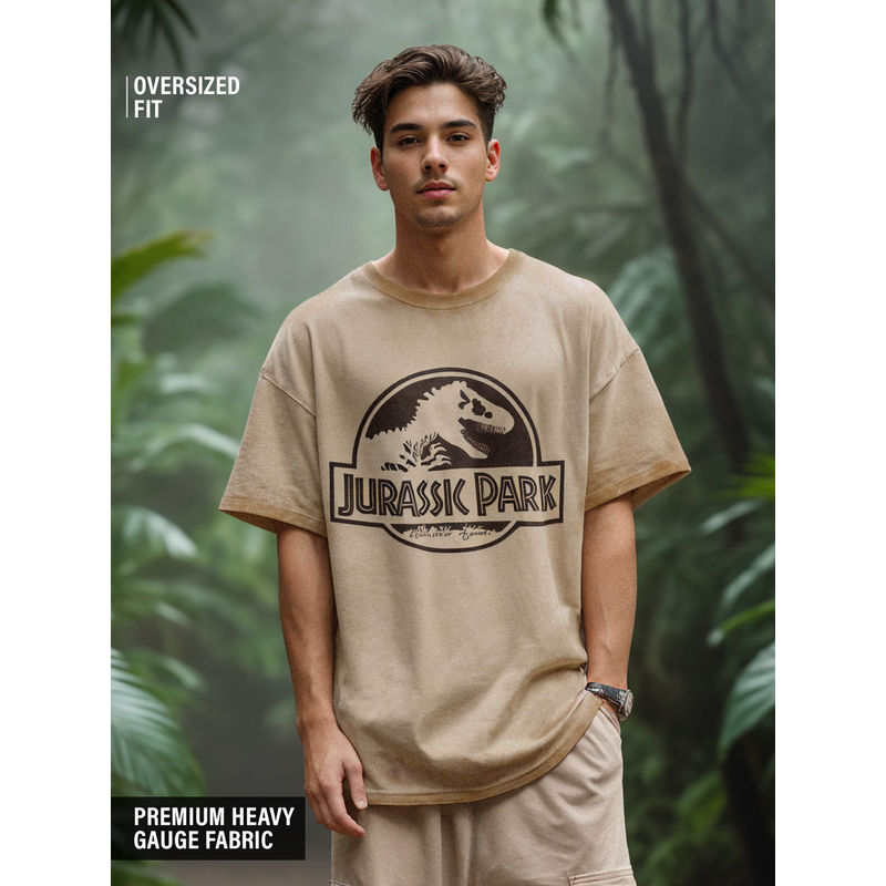 The Souled Store Official Jurassic Park Logo Oversized Graphic T-Shirt (2XL)