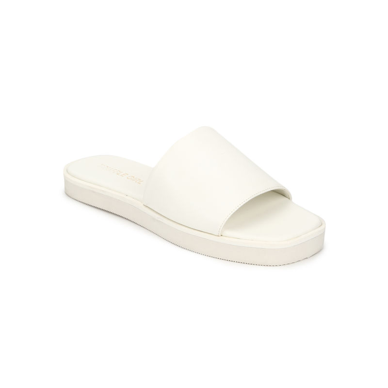 Truffle Collection Pu Wide Strap Slides - UK 7