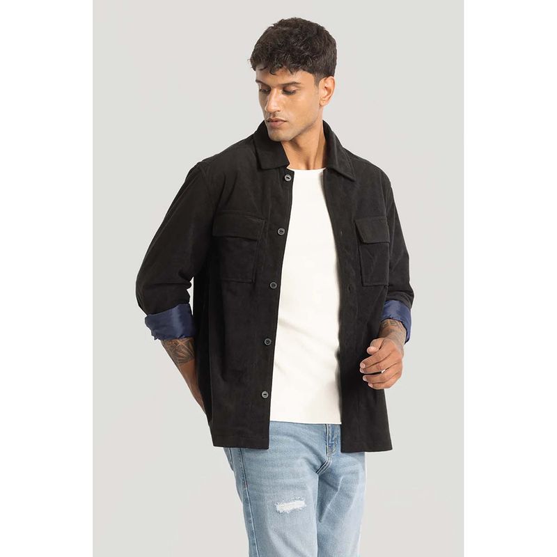 Snitch Black Suede Double Pocket Shirt (L)
