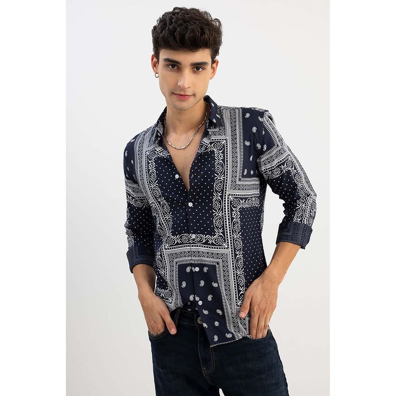 Snitch Kalakari Navy Blue Shirt (M)