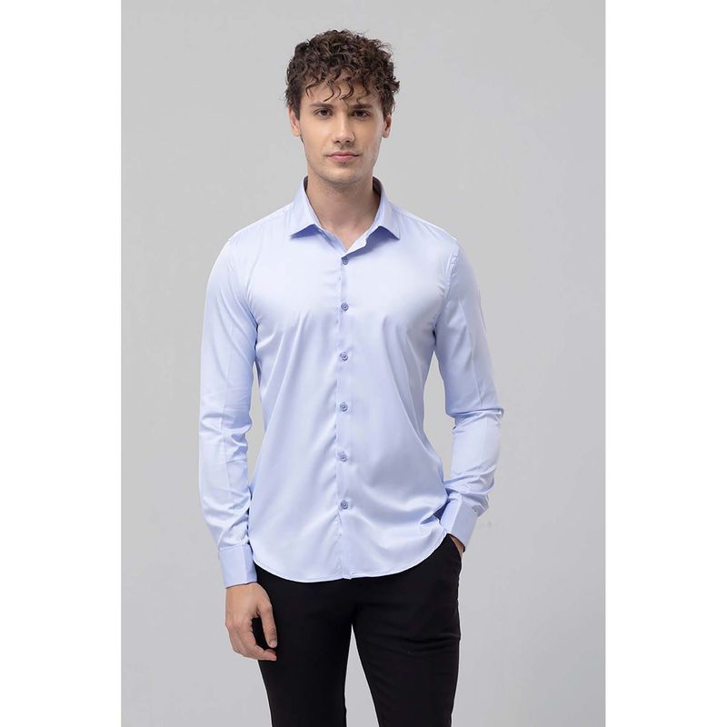 Snitch Double Cuff Sky Blue Satin Cotton Shirt (M)