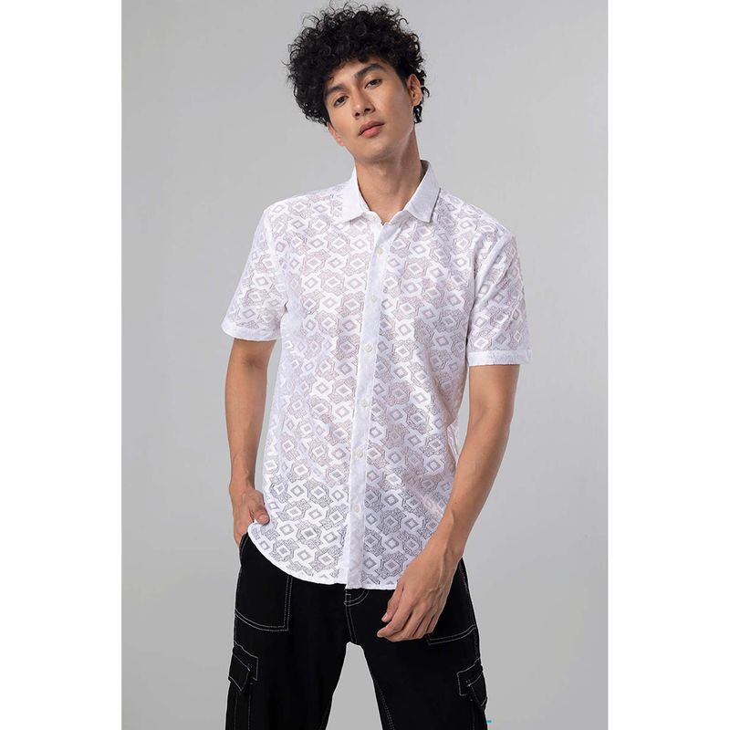 Snitch Hawaiian Hakoba Rhombus White Shirt (S)