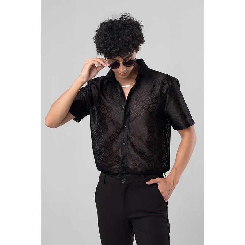 Snitch Hawaiian Hakoba Rhombus Black Shirt (L)