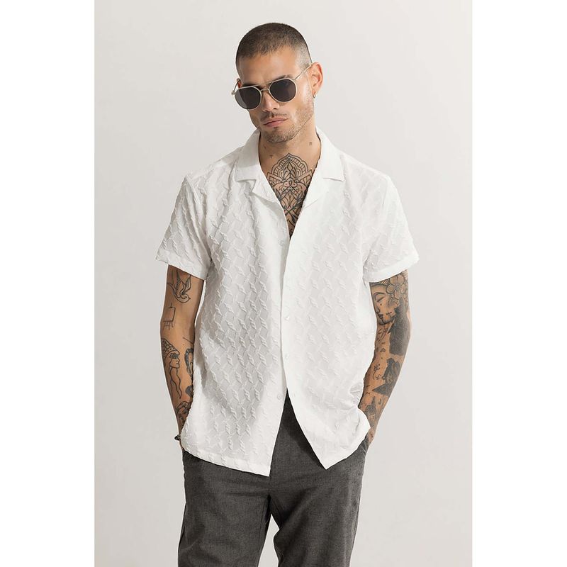 Snitch Cross Diamond Textured White Shirt (L)