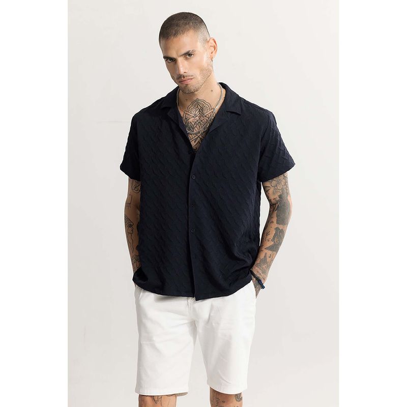 Snitch Cross Diamond Textured Navy Blue Shirt (M)