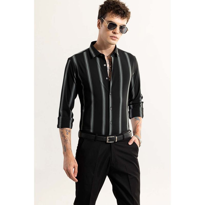 Snitch Urban Grey Stripe Black Giza Cotton Shirt (M)
