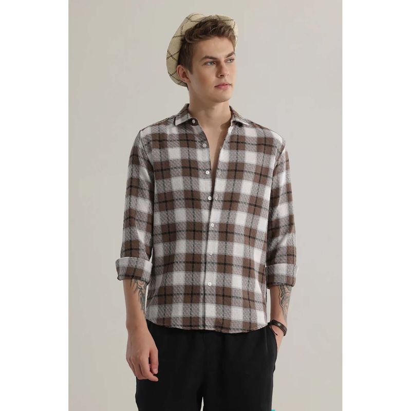 Snitch Plaided Dark Brown Check Shirt (L)
