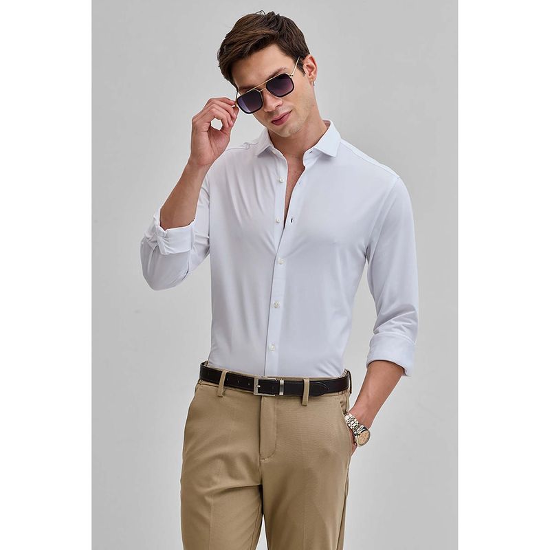 Snitch White Solid Stretch Shirt (2XL)