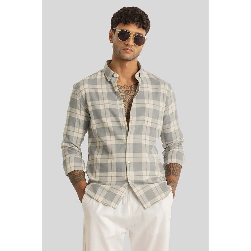 Snitch Beacon Light Grey Checks Shirt (2XL)