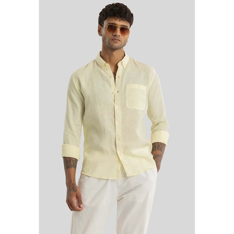 Snitch Elementary Yellow Plain Pure Linen Shirt (L)