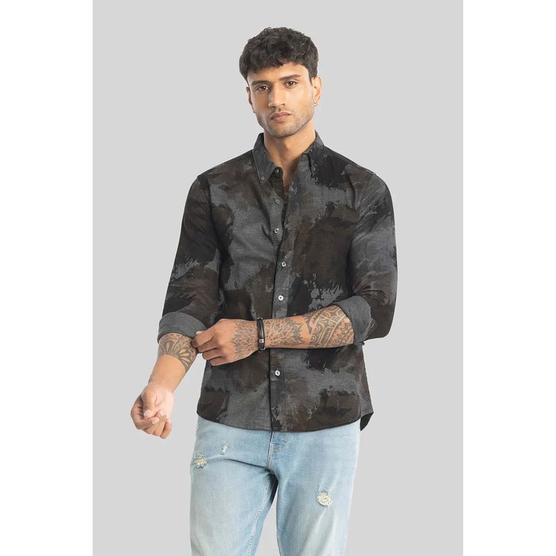 Snitch Cesare Grey Printed Corduroy Shirt (M)