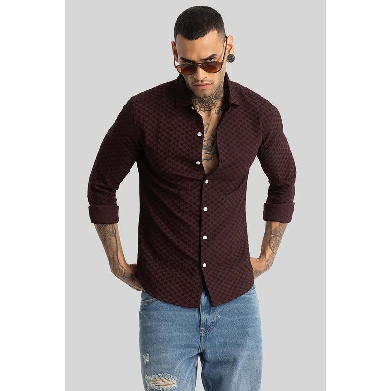 Snitch Dark Brown Textured Stretch Shirt (S)