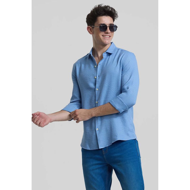 Snitch Sea Blue Textured Shirt (2XL)