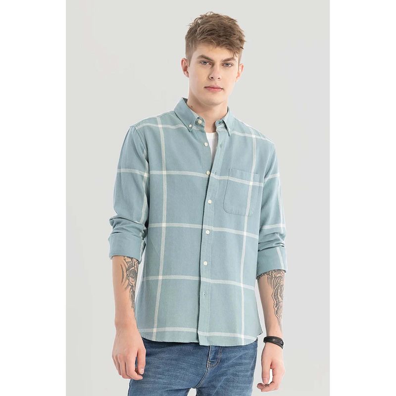 Snitch Pastel Green Checks Oxford Shirt (M)