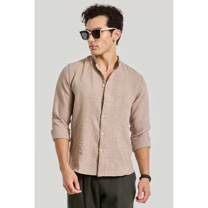 Snitch Beige Mandarin Textured Shirt (L)