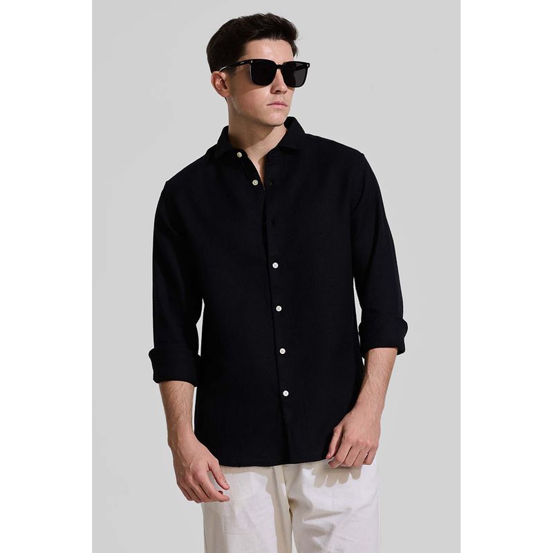 Snitch Black Slim Fit Textured Shirt (L)