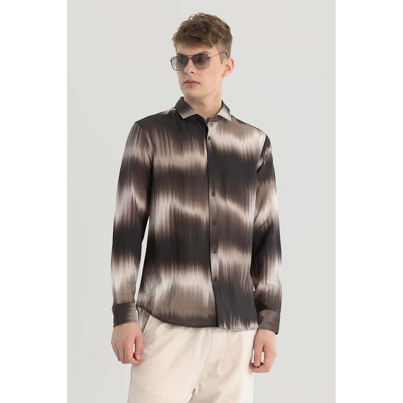Snitch Dark Brown Textured Abstract Shirt (2XL)