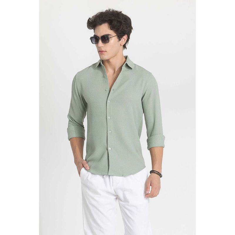 Snitch Light Green Slim Fit Textured Shirt (XL)